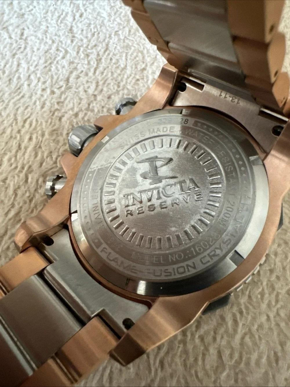Invicta Reserve Octane #16028 Chrono Watch 2-Tone Rose Gold Gunmetal 56mm WR200m